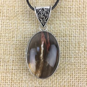 New Jasper Stone Silver Overlay Pendant Necklace